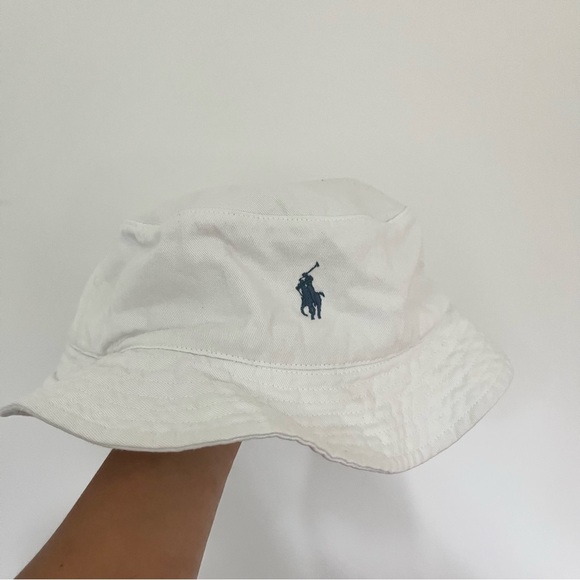 Polo Ralph Lauren White Bucket Hat w Navy Blue Pony Vintage S/M - Picture 1 of 6